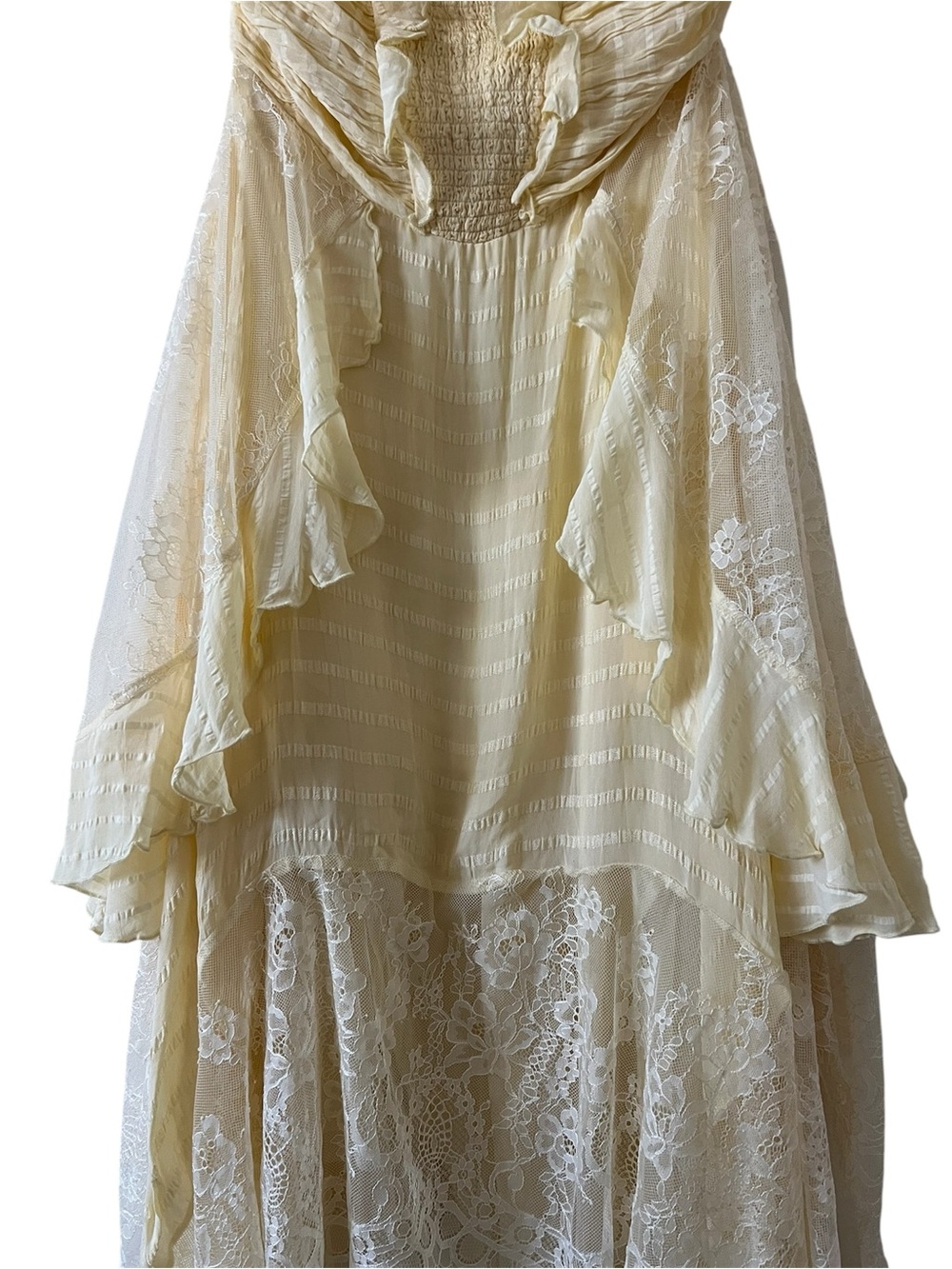 Free People Bliss Lace Kerchief Hem Strapless Maxi Dress Yellow Size Large - Picture 9 of 16